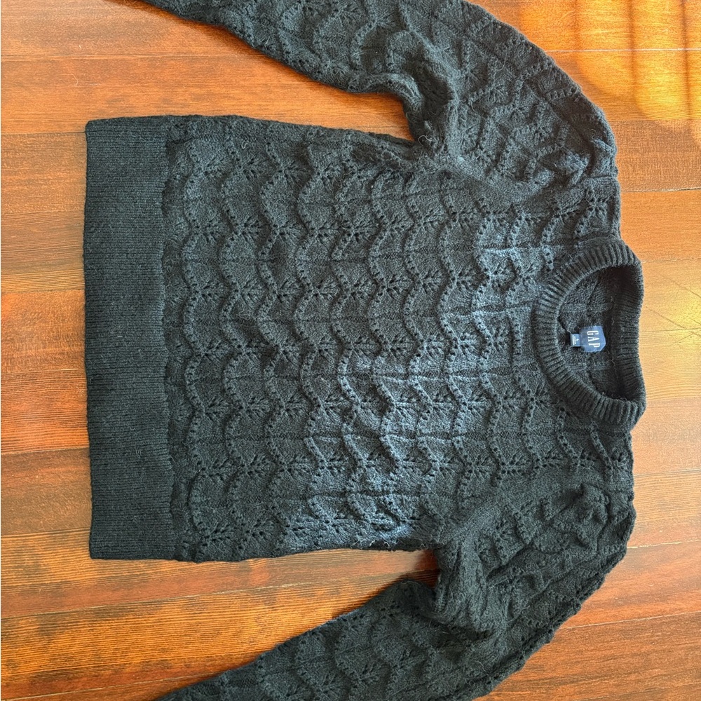 GAP Black Textured Chunky Crewneck Sweater